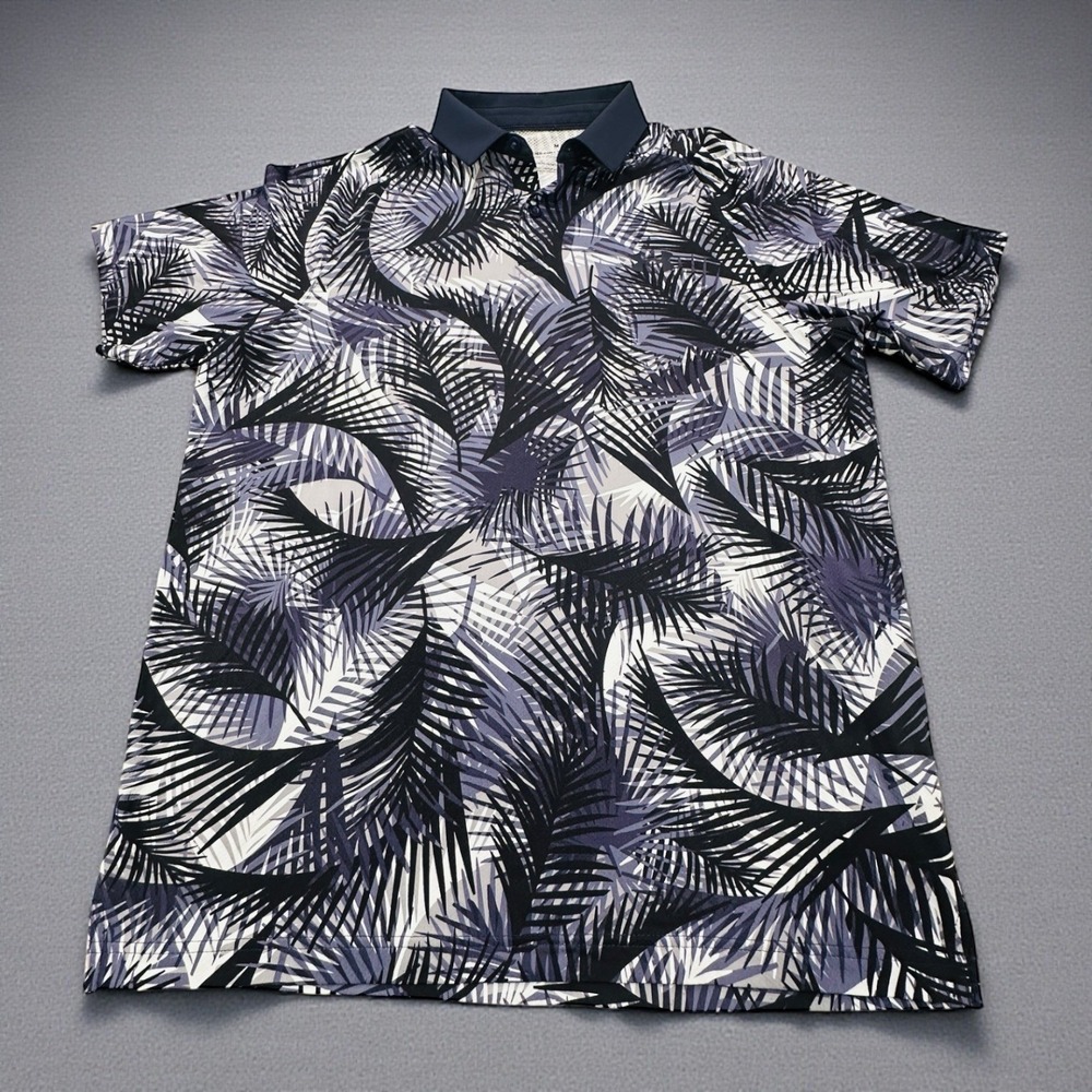 Under Armour Mens Med Iso Chill Palm Print Golf Polo Shirt M Blue Black White